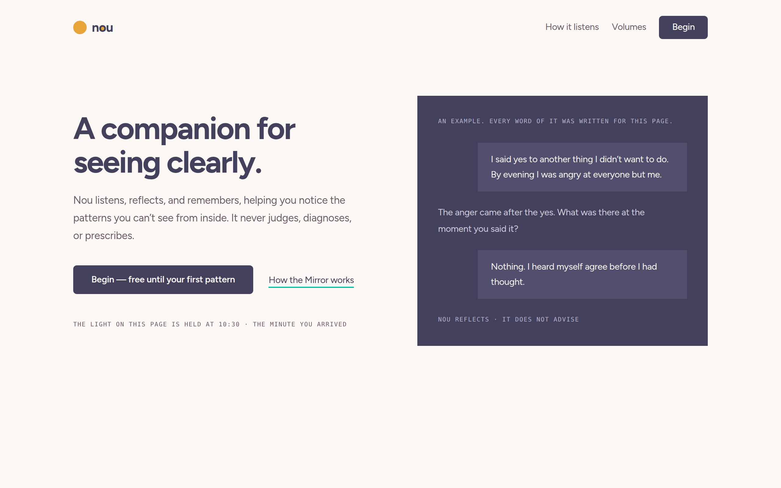 Nou, as it runs today: A companion for seeing clearly.